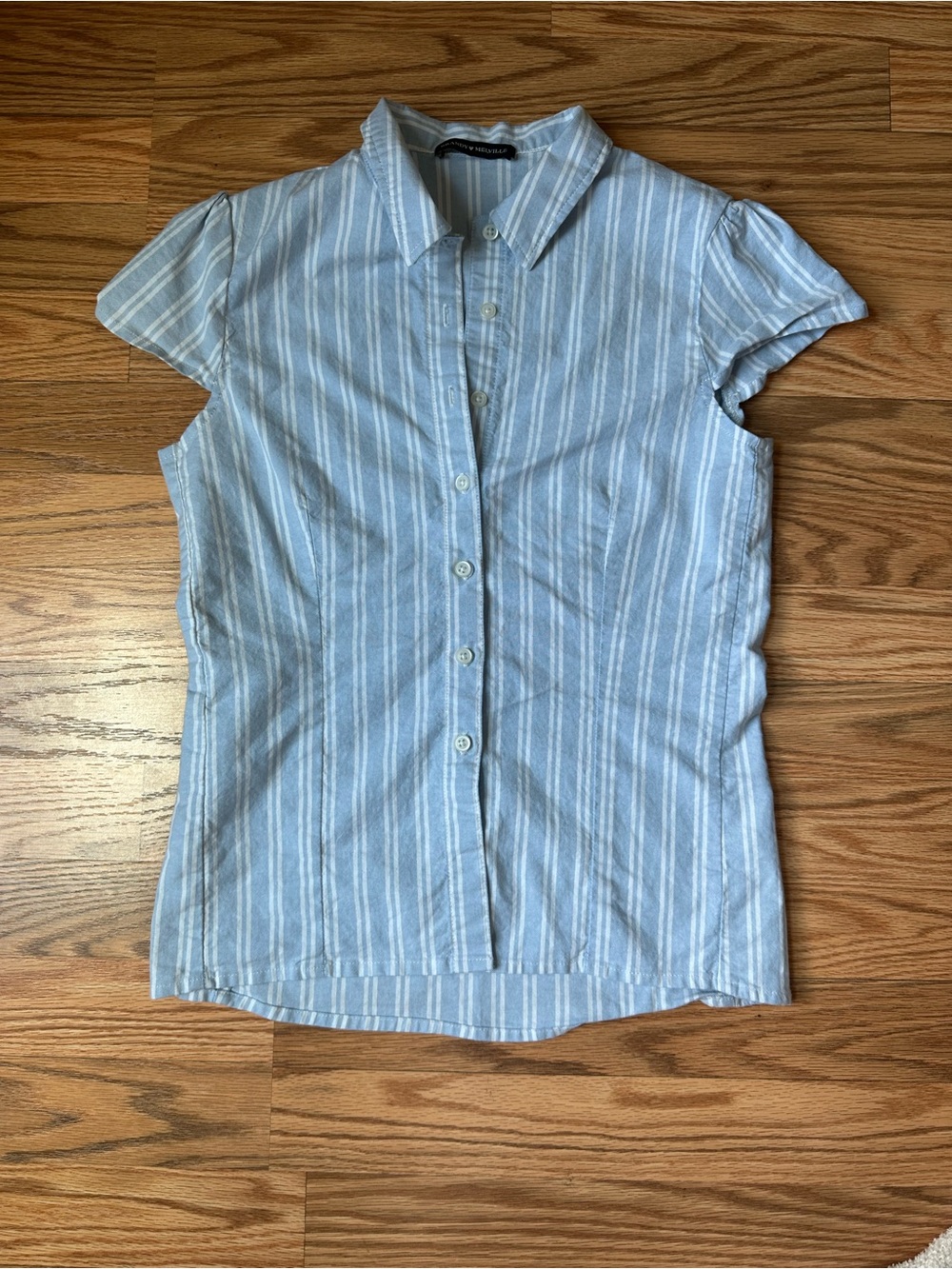 Brandy Melville Light Blue & White Striped Button-Up Top